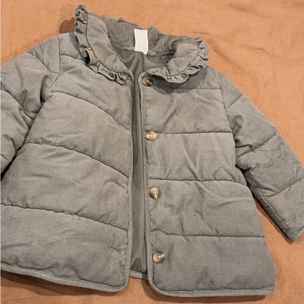H&M Kids Gray Puffer Jacket with Ruffle Collar